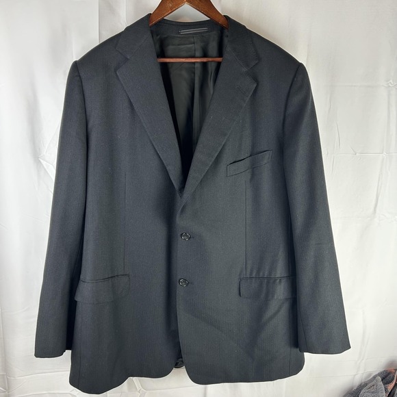 Ermenegildo Zegna Suit Jacket Mens EU 60L Black Wool Su Misura Two Button Blazer